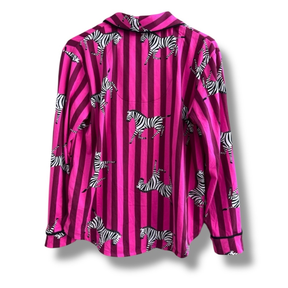 Room Service Pink Zebra Print Pajama Set Notch Collar Top - Picture 3 of 9